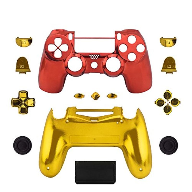 WPS Chrome Controller Case Collection Full Housing Shell + Full Buttons for PS4 PlayStation Slim Pro (JDM-040) Controller (Chrome Gold) - Image 1